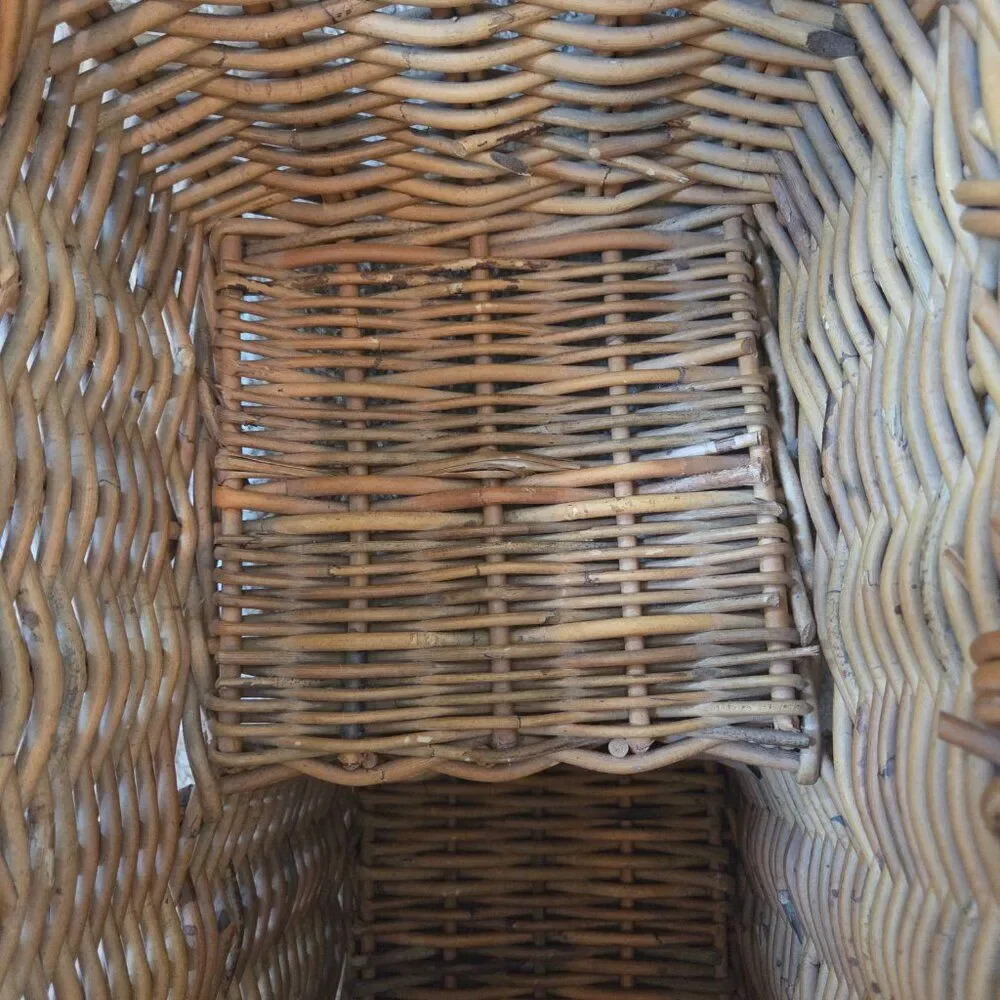 Heritage Stair Step Rattan Basket Hand Woven Wicker Rustic Cottage VTG Country